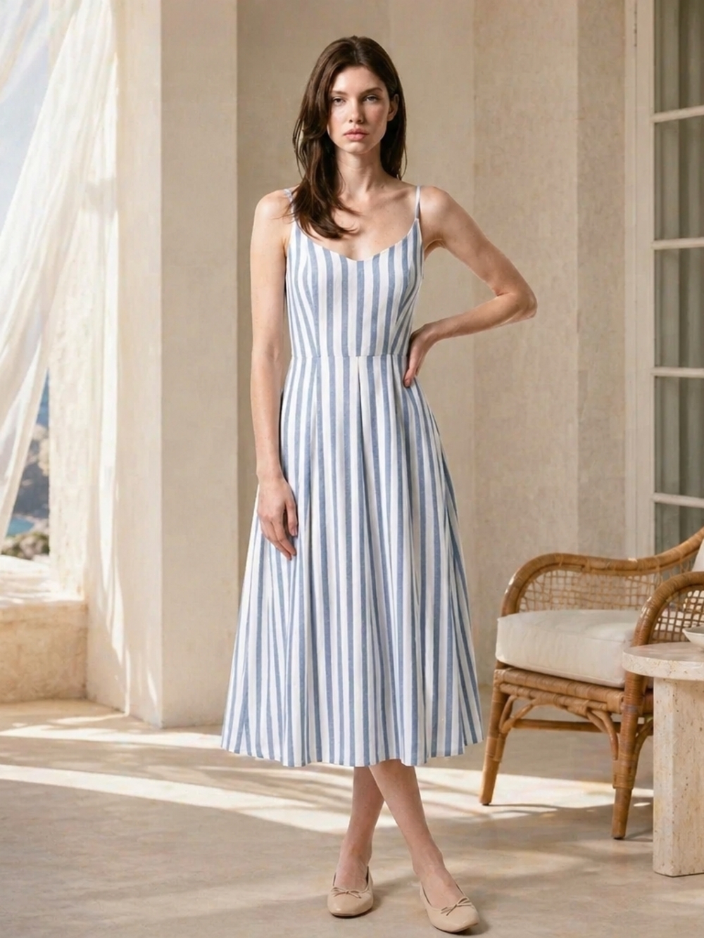 Old Navy NWT Blue White Striped Chambray Linen Blend Sleeveless Maxi  Dress 2X